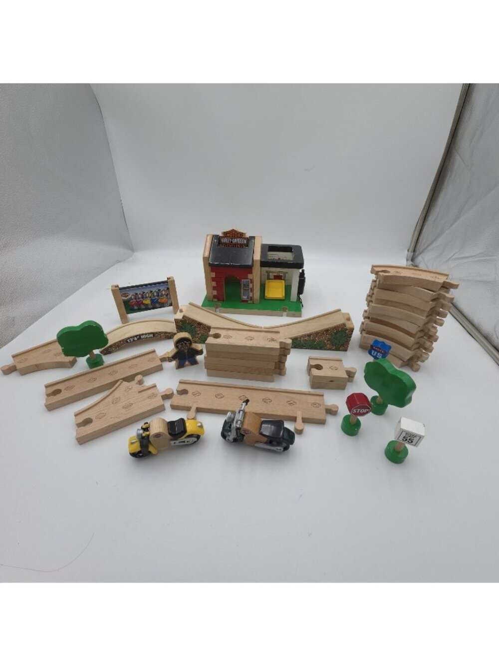 Harley-Davidson Wooden Train Set Motorcycle Dealership Playset